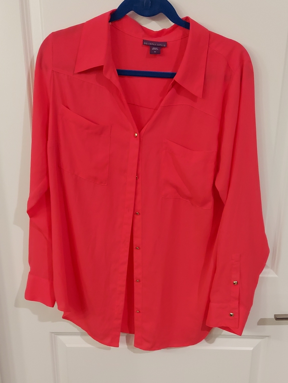 Beverly Drive Women's Coral-Red Button Front Blouse